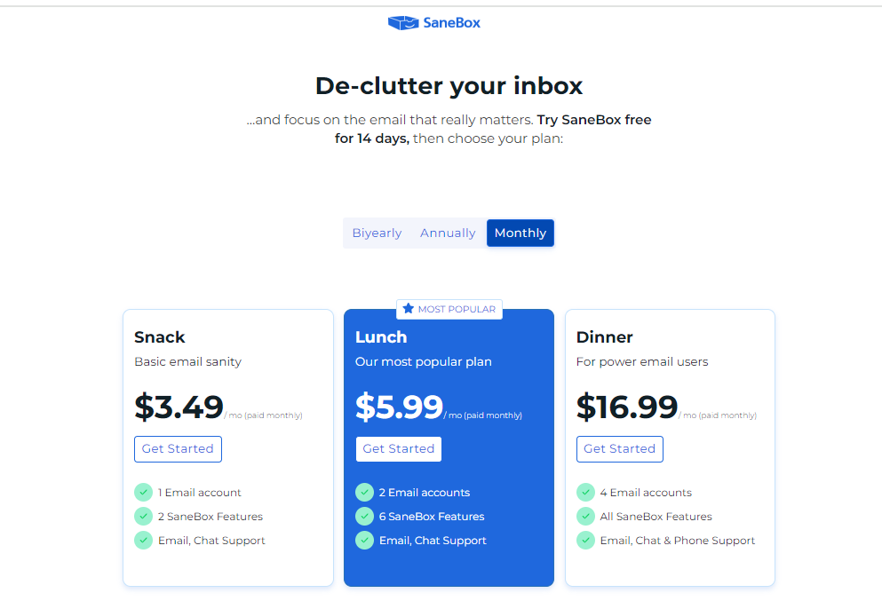 SaneBox Pricing Plan