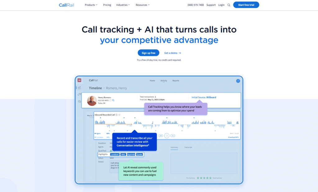 Callrail Home page