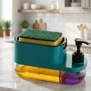 3 in 1 Soap Pump Dispenser for Kitchen Sink | Liquid Soap & Dishwash Dispenser with Sponge Holder | Plastic Kitchen Wash Basin Accessory | Pack of 1