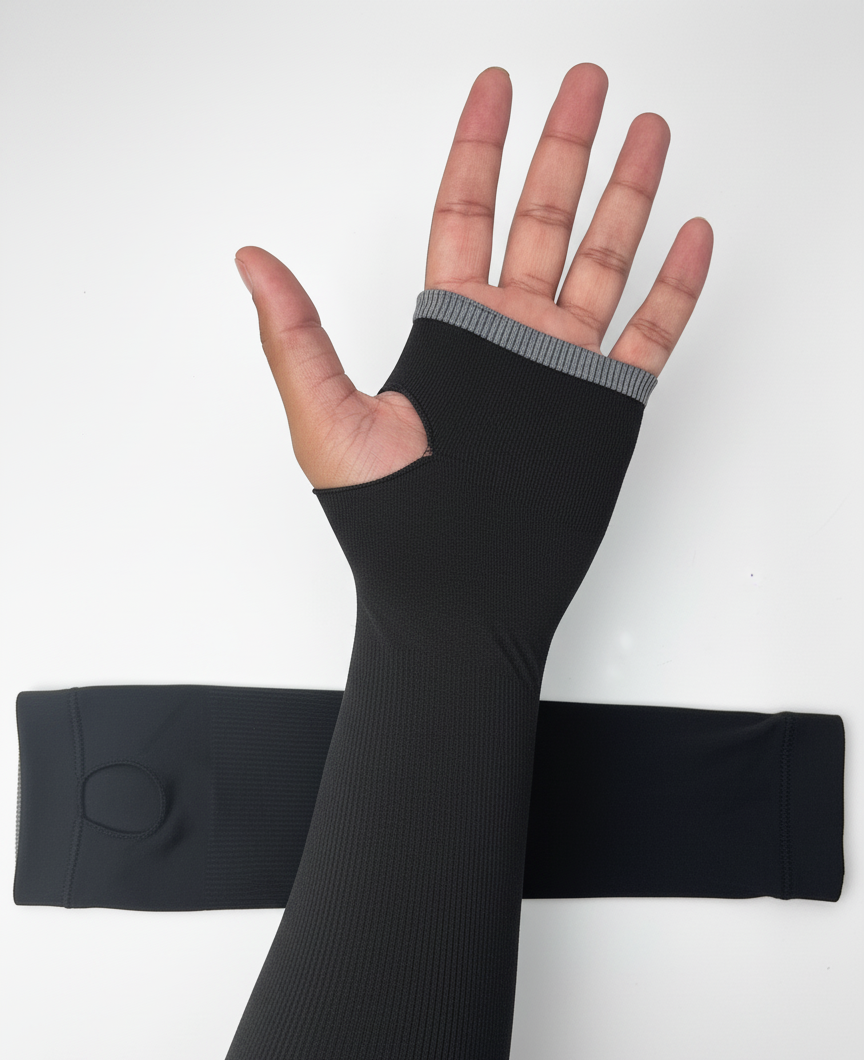 UV Protection Arm Sleeves with Thumb Hole | Nylon Stretch Cooling Sports Sleeves for Men & Women (Pair of 2)